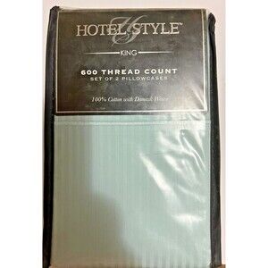 King Pillowcases Hotel Style 600 Thread Count Cotton Damask Weave Teal Cloud